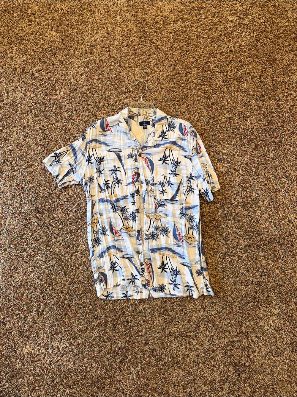 Blue, White & Tan Tropical Button-Down Shirt
